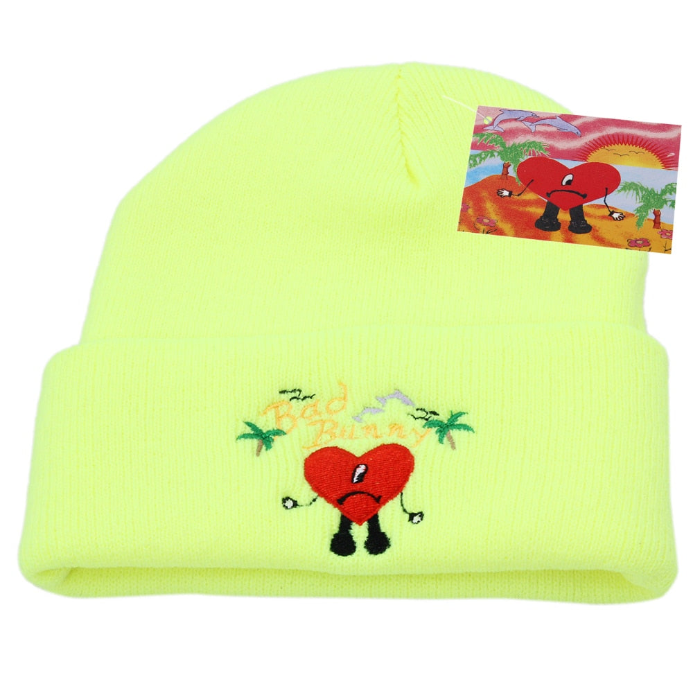 Bad Bunny Beanie Hat Ski Knitted Hats Unisex Cartoon Embroidery Cap