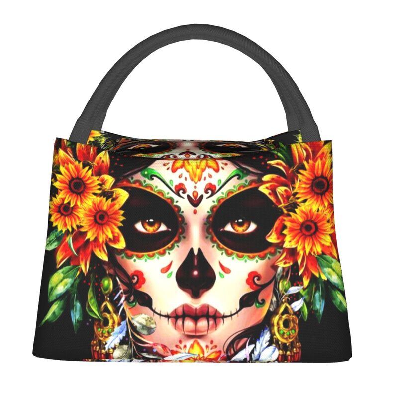 Catrina Thermal Insulated Lunch Bag Women Mexican Sugar Skull Girl Portable Lunch Tote for Office Outdoor Storage Meal Food Box