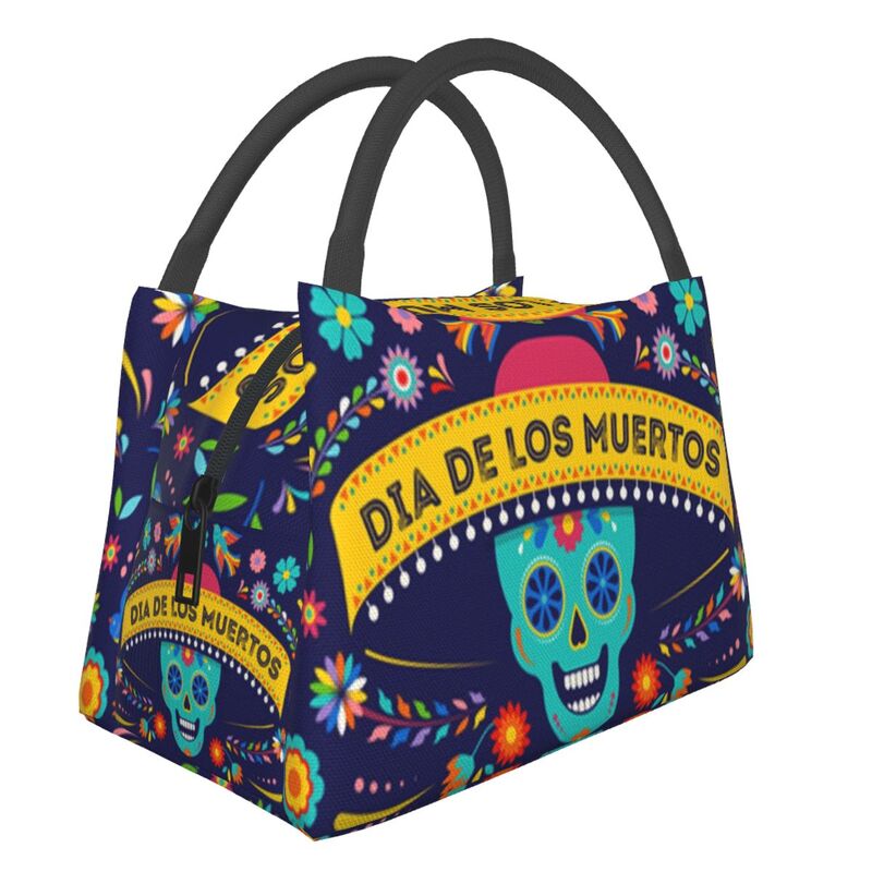 Catrina Thermal Insulated Lunch Bag Women Mexican Sugar Skull Girl Portable Lunch Tote for Office Outdoor Storage Meal Food Box