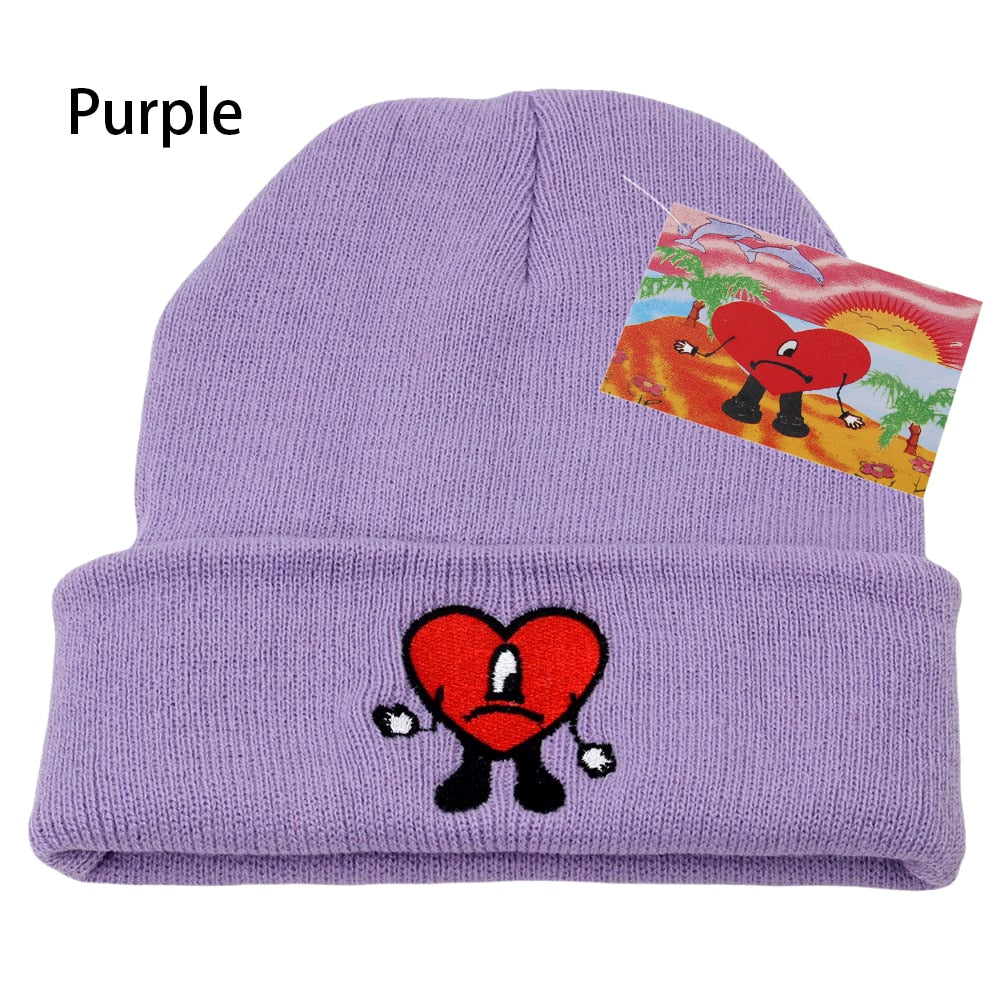 Bad Bunny Beanie Hat Ski Knitted Hats Unisex Cartoon Embroidery Cap