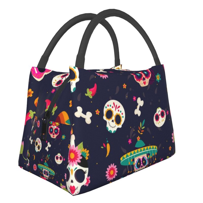 Catrina Thermal Insulated Lunch Bag Women Mexican Sugar Skull Girl Portable Lunch Tote for Office Outdoor Storage Meal Food Box