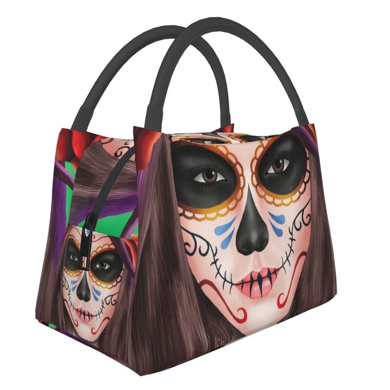 Catrina Thermal Insulated Lunch Bag Women Mexican Sugar Skull Girl Portable Lunch Tote for Office Outdoor Storage Meal Food Box