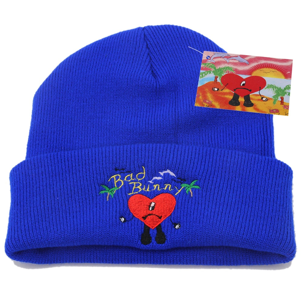 Bad Bunny Beanie Hat Ski Knitted Hats Unisex Cartoon Embroidery Cap