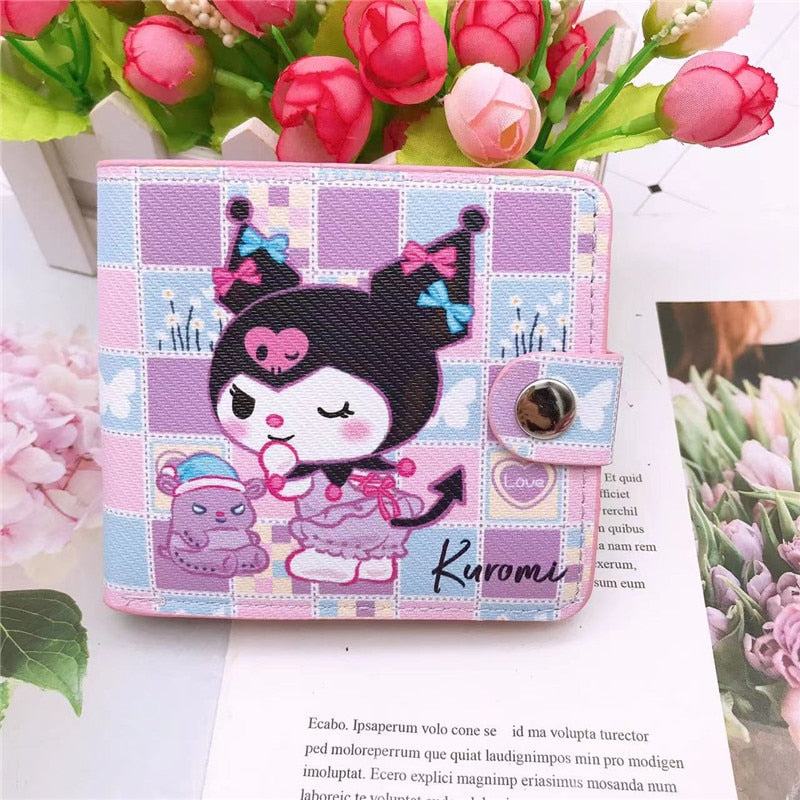 Kawaii Hello Kitty Cinnamoroll My Melody Kuromi Sanrios New Pu Casual Money Bag Coin Purse Card Holder Wallet with Buttons
