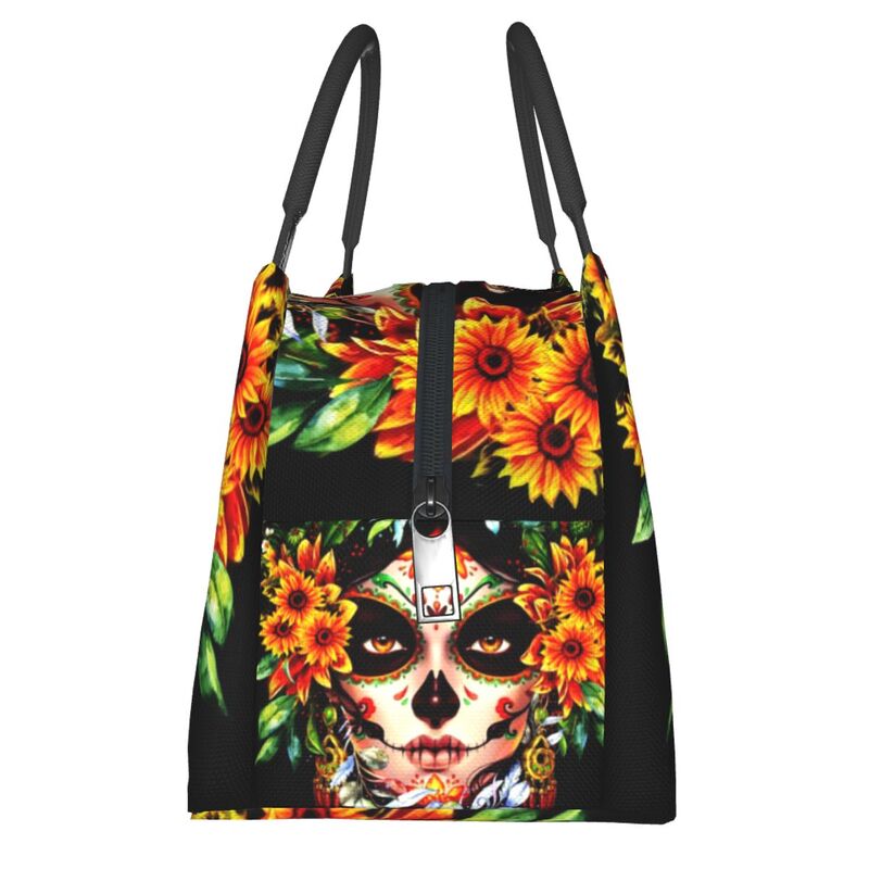 Catrina Thermal Insulated Lunch Bag Women Mexican Sugar Skull Girl Portable Lunch Tote for Office Outdoor Storage Meal Food Box