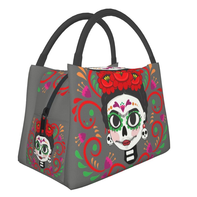 Catrina Thermal Insulated Lunch Bag Women Mexican Sugar Skull Girl Portable Lunch Tote for Office Outdoor Storage Meal Food Box