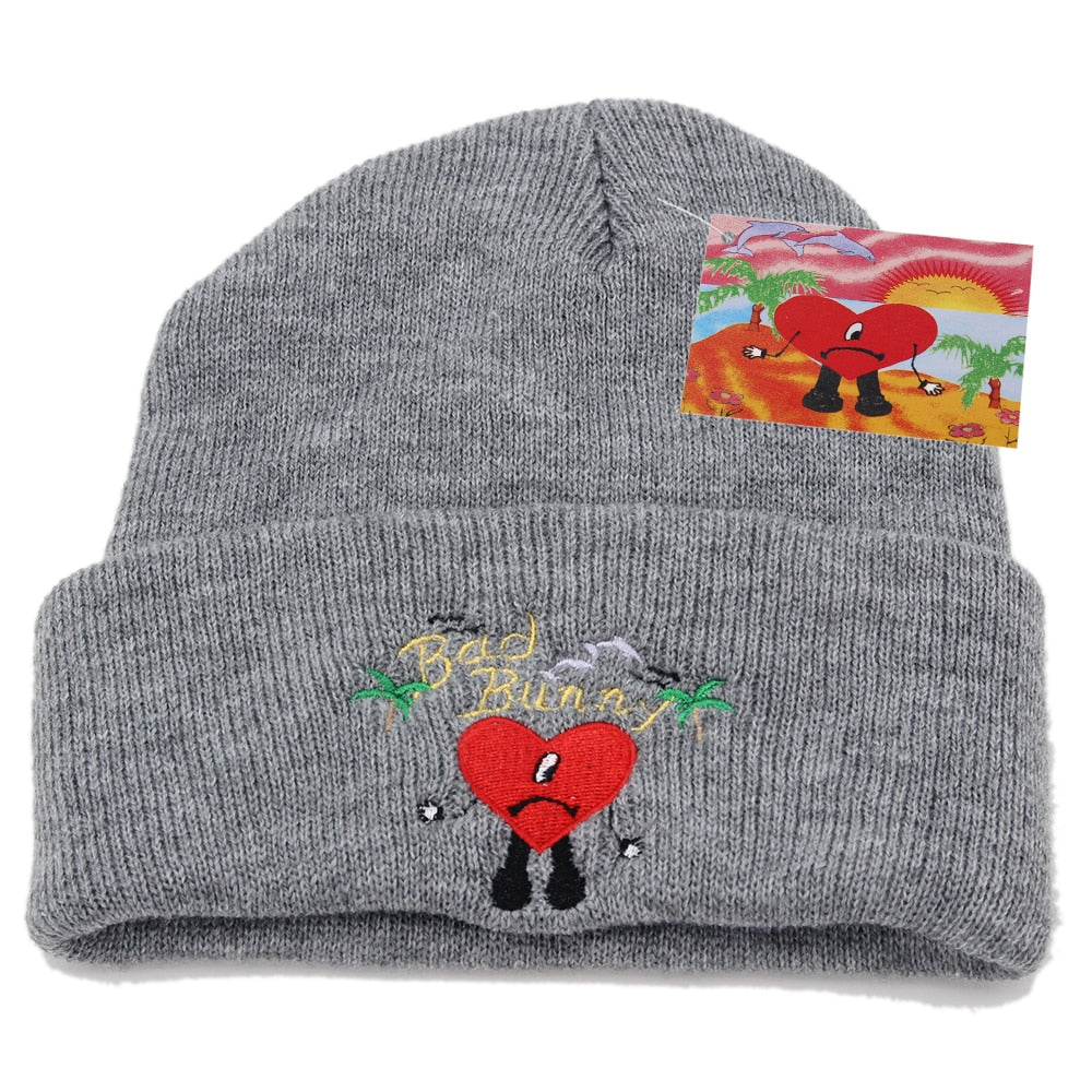 Bad Bunny Beanie Hat Ski Knitted Hats Unisex Cartoon Embroidery Cap