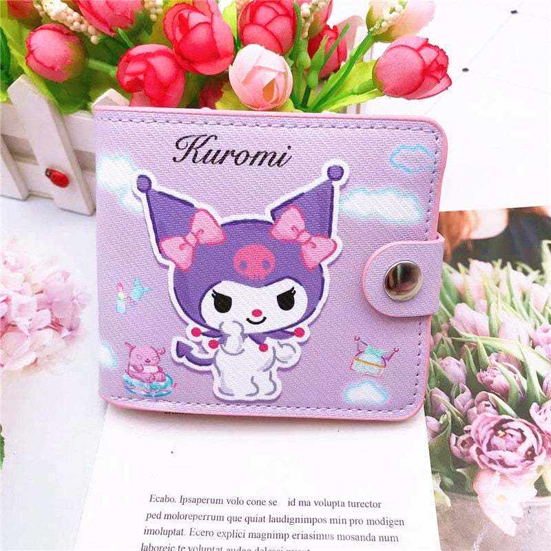 Kawaii Hello Kitty Cinnamoroll My Melody Kuromi Sanrios New Pu Casual Money Bag Coin Purse Card Holder Wallet with Buttons