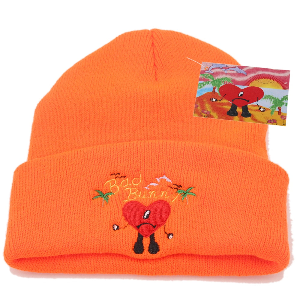 Bad Bunny Beanie Hat Ski Knitted Hats Unisex Cartoon Embroidery Cap