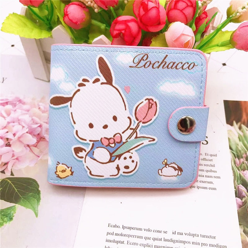 Kawaii Hello Kitty Cinnamoroll My Melody Kuromi Sanrios New Pu Casual Money Bag Coin Purse Card Holder Wallet with Buttons