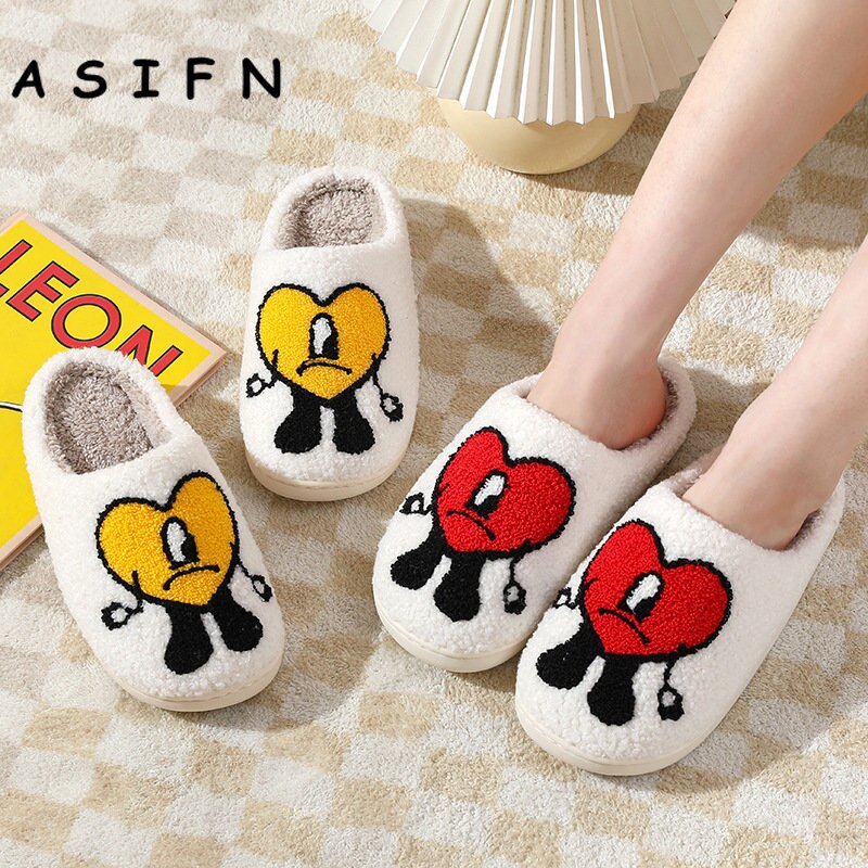 ASIFN Winter Home Warm Women Slippers House Girl Fur Cute Bad Bunny Love Cushion Slides Bedroom Ladies Cotton Female Plush Shoes