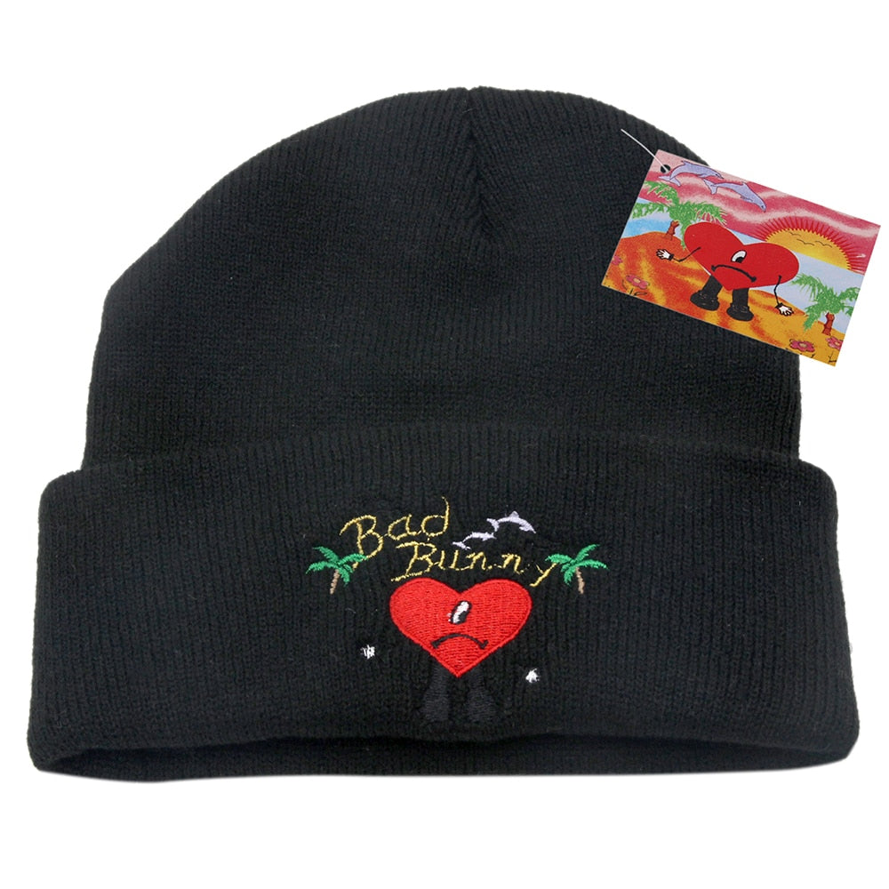Bad Bunny Beanie Hat Ski Knitted Hats Unisex Cartoon Embroidery Cap