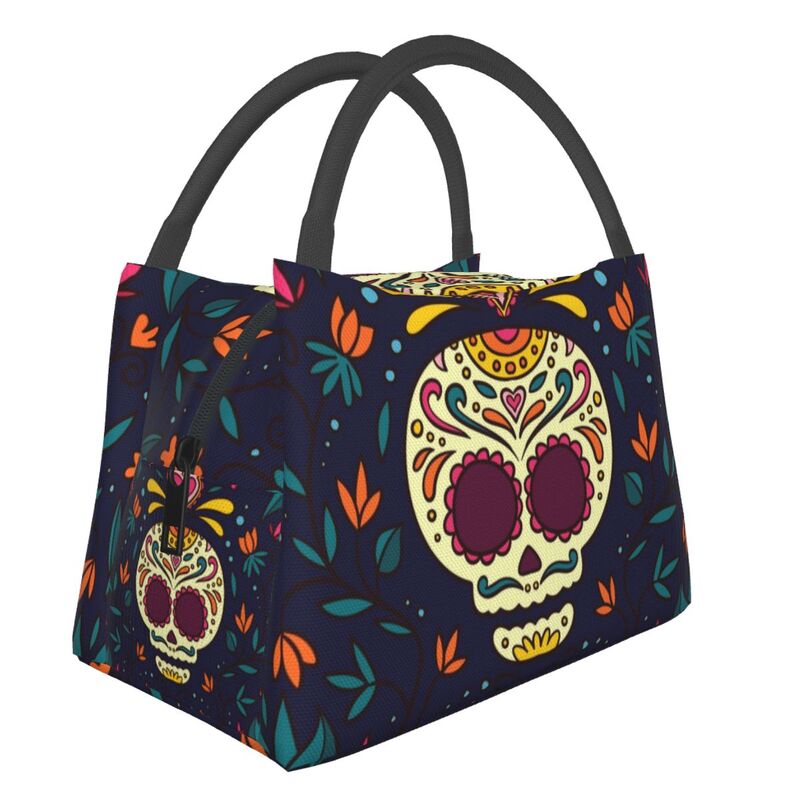 Catrina Thermal Insulated Lunch Bag Women Mexican Sugar Skull Girl Portable Lunch Tote for Office Outdoor Storage Meal Food Box