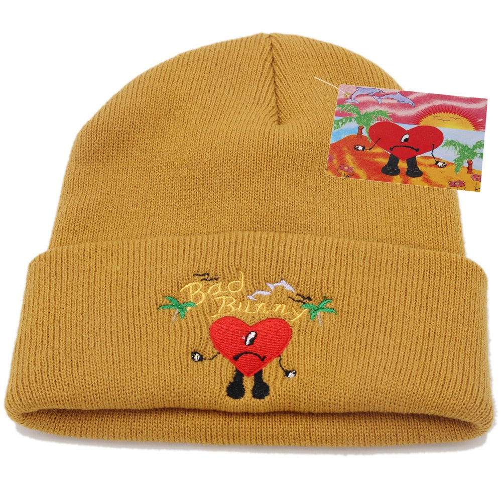 Bad Bunny Beanie Hat Ski Knitted Hats Unisex Cartoon Embroidery Cap