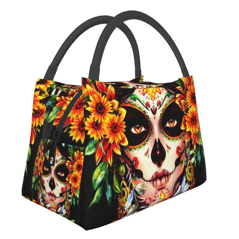 Catrina Thermal Insulated Lunch Bag Women Mexican Sugar Skull Girl Portable Lunch Tote for Office Outdoor Storage Meal Food Box
