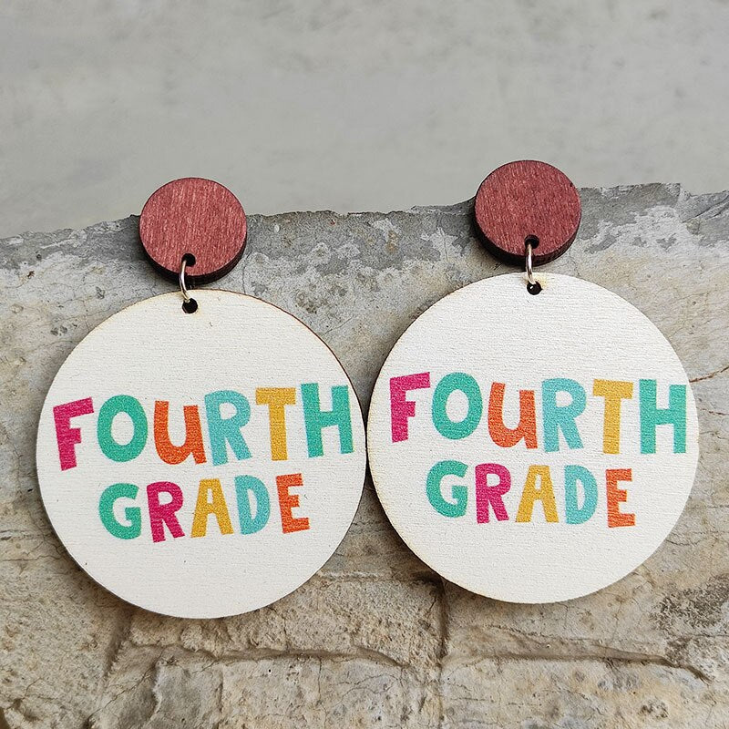 Cute Pencil Letter Cartoon Wood Earrings For Women Leopard Apple Rainbow Round Wood Teacher Student Grade Earring School Jewelry