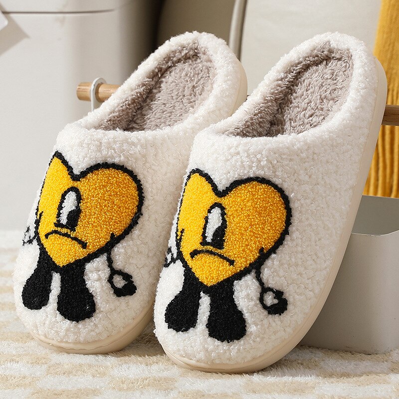ASIFN Winter Home Warm Women Slippers House Girl Fur Cute Bad Bunny Love Cushion Slides Bedroom Ladies Cotton Female Plush Shoes