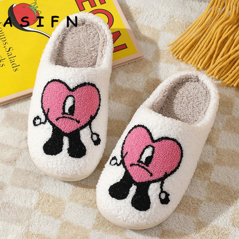 ASIFN Winter Home Warm Women Slippers House Girl Fur Cute Bad Bunny Love Cushion Slides Bedroom Ladies Cotton Female Plush Shoes