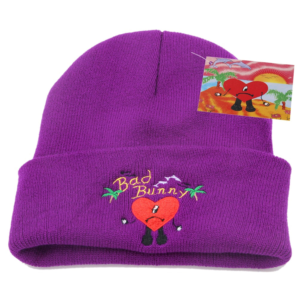 Bad Bunny Beanie Hat Ski Knitted Hats Unisex Cartoon Embroidery Cap