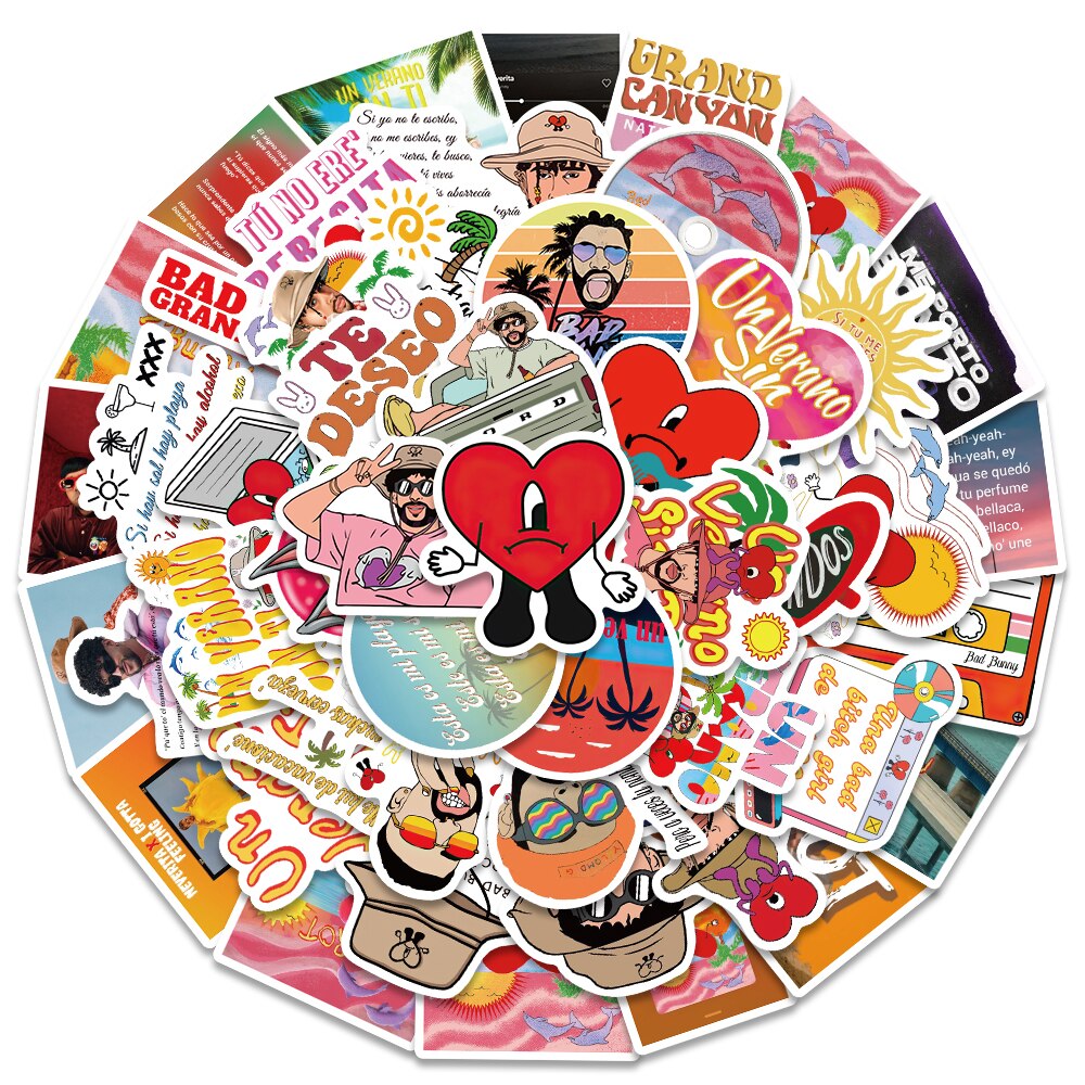 10/50/100/pack Singer Star Bad Bunny Album Stickers For Guitar Toy Bicycle Motorcycle Car Skateboard Snowboard Laptop Luggage
