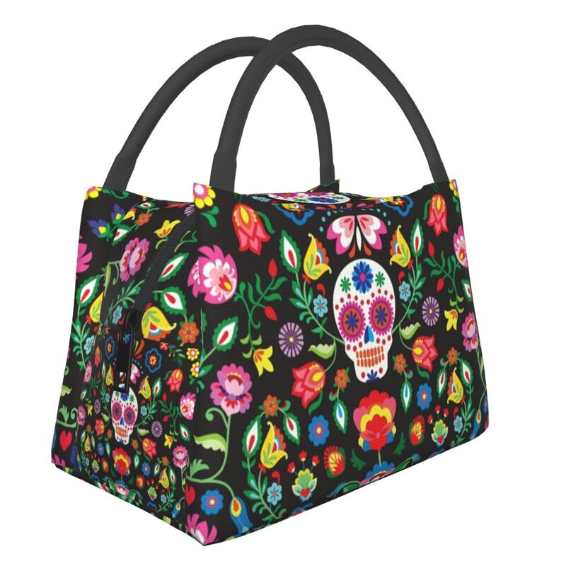 Catrina Thermal Insulated Lunch Bag Women Mexican Sugar Skull Girl Portable Lunch Tote for Office Outdoor Storage Meal Food Box