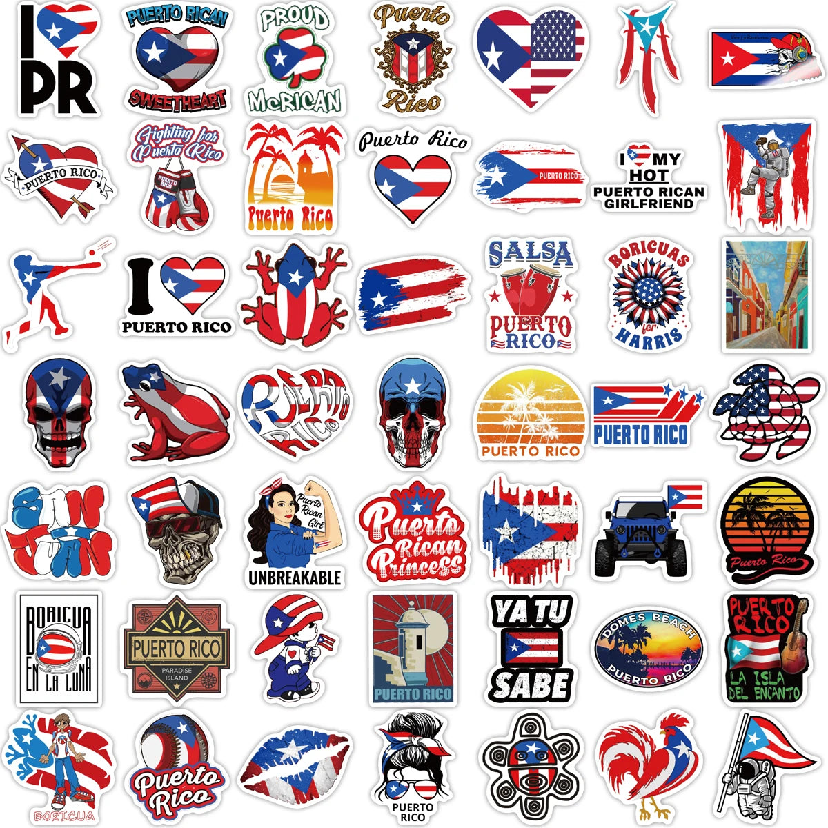 50PCS Cartoon Puerto Rico Stickers Decorative Guitar Phone Case DIY Luggage Laptop Waterproof Stickers