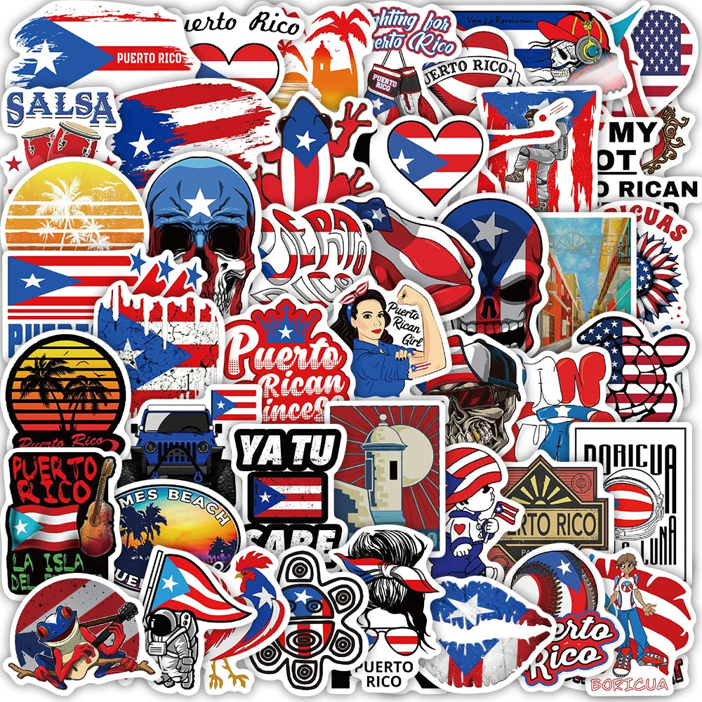 50PCS Cartoon Puerto Rico Stickers Decorative Guitar Phone Case DIY Luggage Laptop Waterproof Stickers
