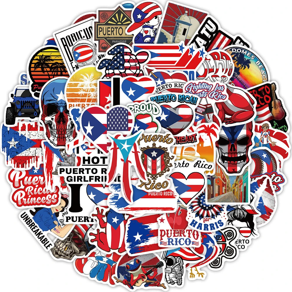 50PCS Cartoon Puerto Rico Stickers Decorative Guitar Phone Case DIY Luggage Laptop Waterproof Stickers