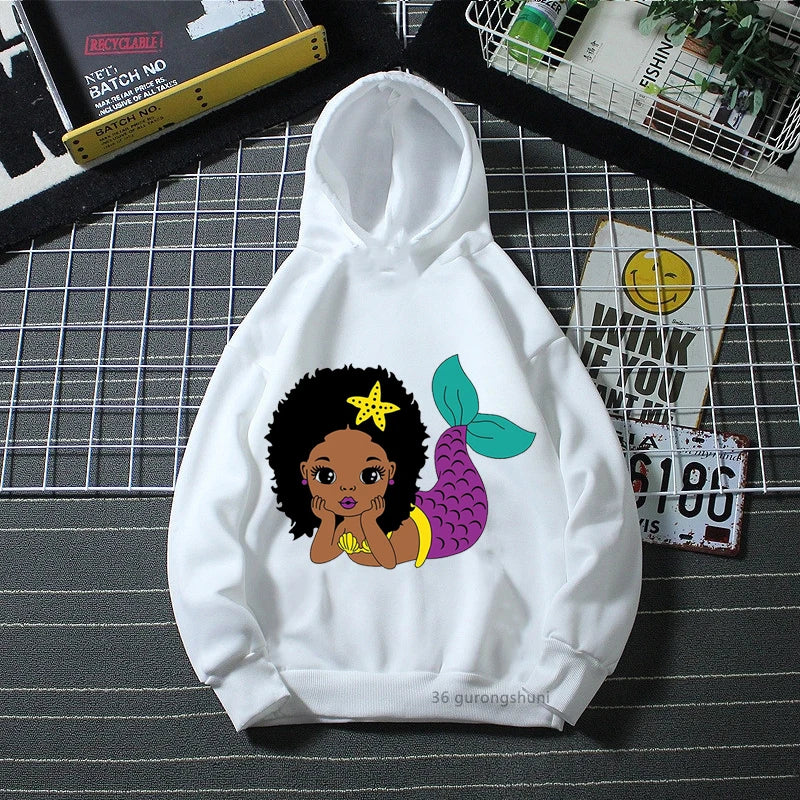 Melanin Kids Clothes White Yellow Pink Cap Hoodies Black Girl Magic Sweatshirt Winter/Spring/Autumn Children'S Clothing