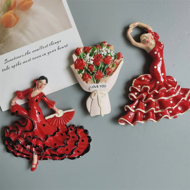 Spanish Fridge Magnets Flamenco Dancer MallorcaTourism Souvenir Decorative Arts Refrigerator Magnetic Stickers Home Decoration