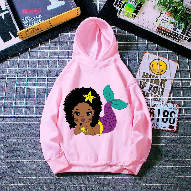 Melanin Kids Clothes White Yellow Pink Cap Hoodies Black Girl Magic Sweatshirt Winter/Spring/Autumn Children'S Clothing