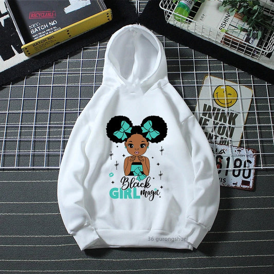 Melanin Kids Clothes White Yellow Pink Cap Hoodies Black Girl Magic Sweatshirt Winter/Spring/Autumn Children'S Clothing