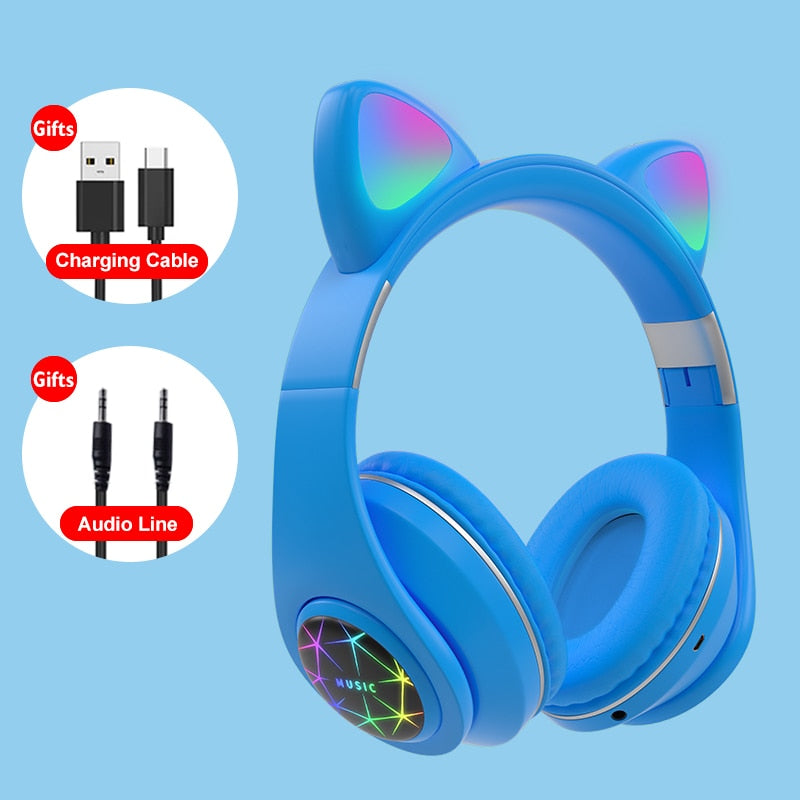 Cat Ears Earphones Wireless Headphones Music Stereo Blue-tooth Headphone With Mic Children Daughter fone Gamer Headset Kid Gifts