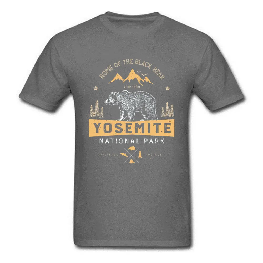 Stay Wild Forest Mountain Bear Tshirts Yosemite National Park California Animal Printed Men's T Shirt Cotton Custom Clothes
