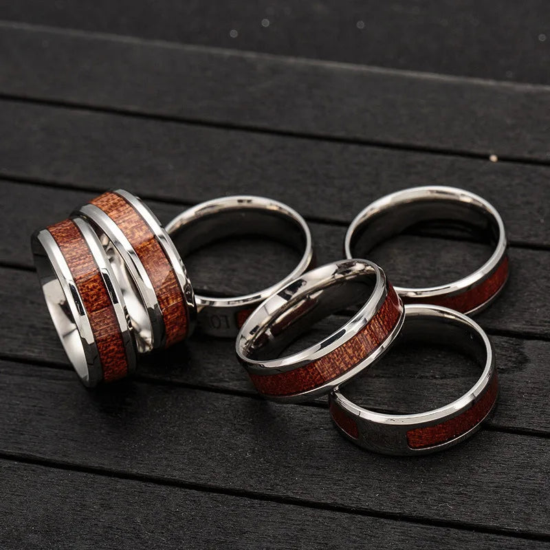 Wooden Christian Jesus Titanium Steel Man's Ring 8mm Wide Engraved Jesus