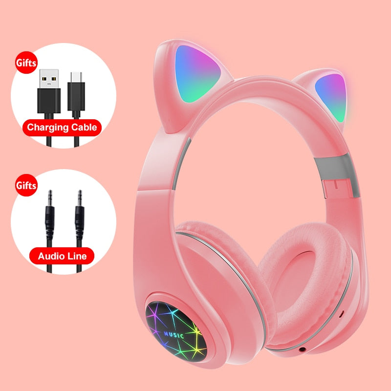 Cat Ears Earphones Wireless Headphones Music Stereo Blue-tooth Headphone With Mic Children Daughter fone Gamer Headset Kid Gifts