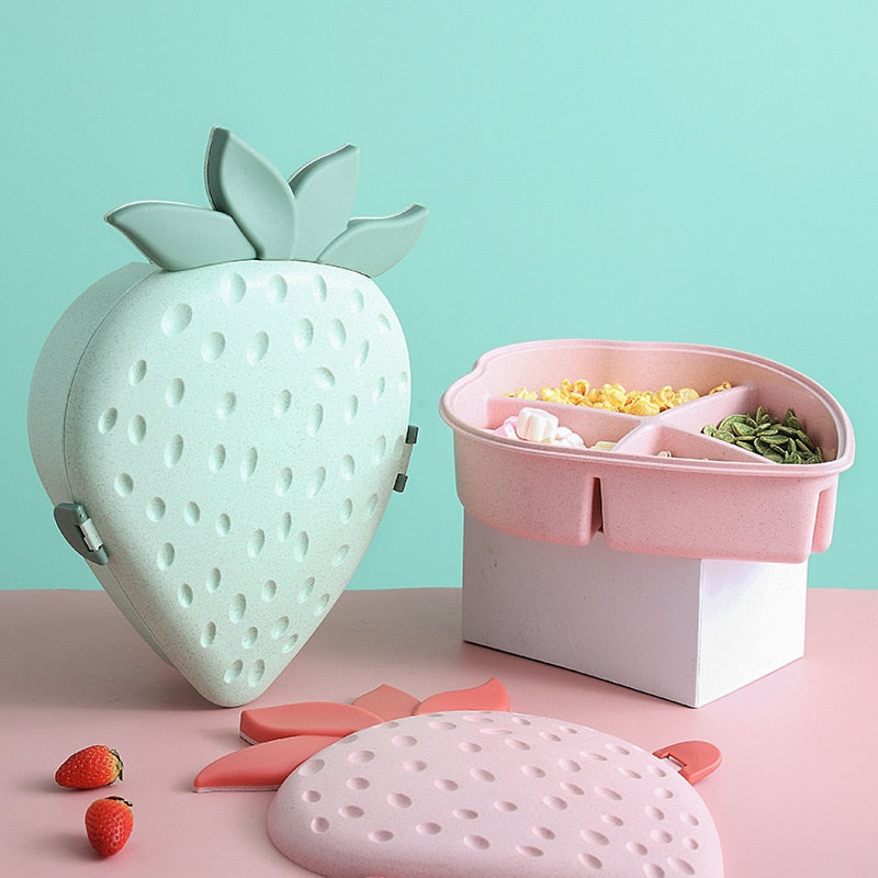 New Kawaii Strawberry Bowl Fruit Candy Storage Box With Lid Creative Modern Plastic Snack Dried Fruit Storage Box Organizer
