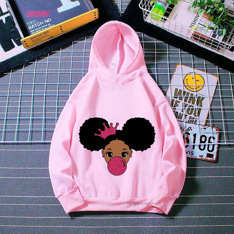 Melanin Kids Clothes White Yellow Pink Cap Hoodies Black Girl Magic Sweatshirt Winter/Spring/Autumn Children'S Clothing