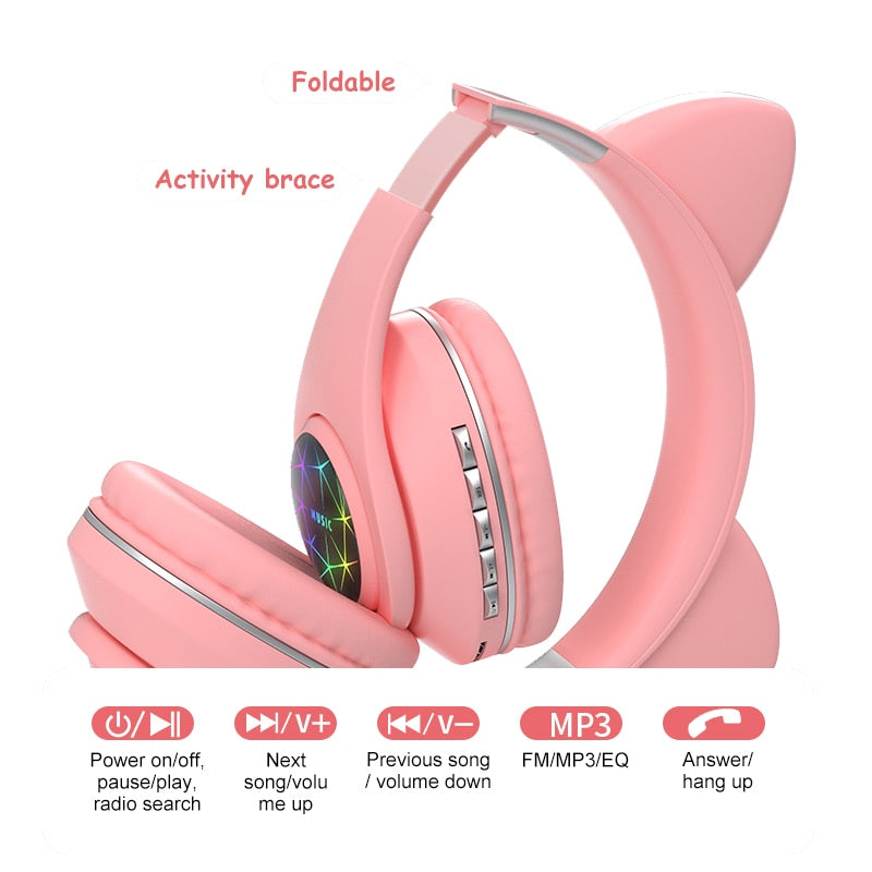 Cat Ears Earphones Wireless Headphones Music Stereo Blue-tooth Headphone With Mic Children Daughter fone Gamer Headset Kid Gifts