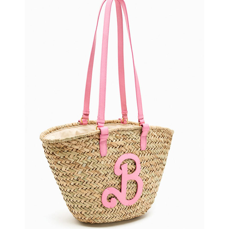 Barbie Pink Bamboo Handbag Small Red Book Same Casual Vegetable Basket Bag New Versatile Large Capacity Shoulder Bag