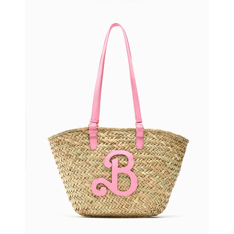 Barbie Pink Bamboo Handbag Small Red Book Same Casual Vegetable Basket Bag New Versatile Large Capacity Shoulder Bag