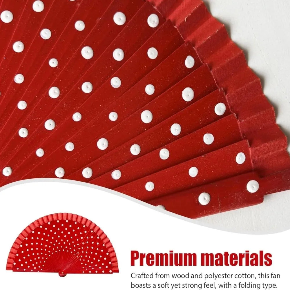 Elegant Accessory Wood Flamenco Fan Handheld Classical Spanish Fan Dots Pattern Decorative Hand Fan Dance Parties