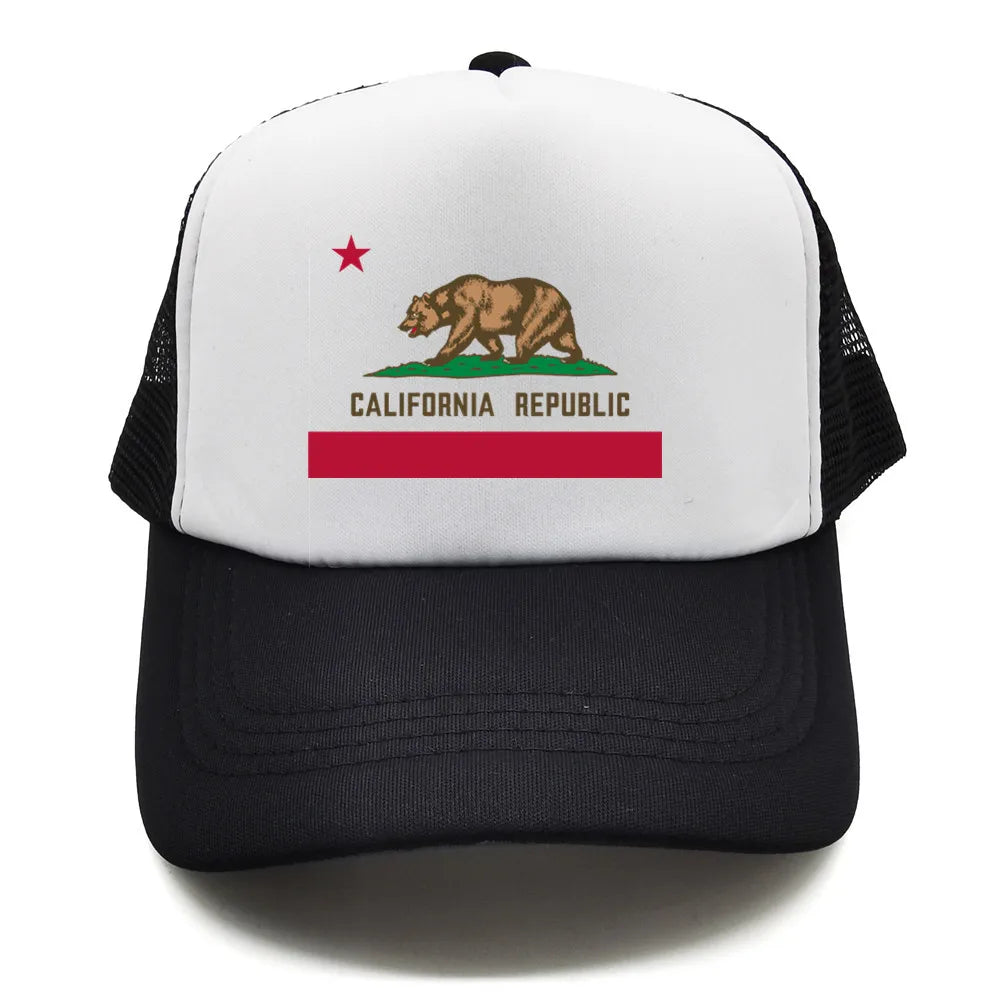 California Cap Men Cool Bear California Flag Trucker Hat Hip Hop Baseball Caps Cool Summer Mesh Dad Caps Gift