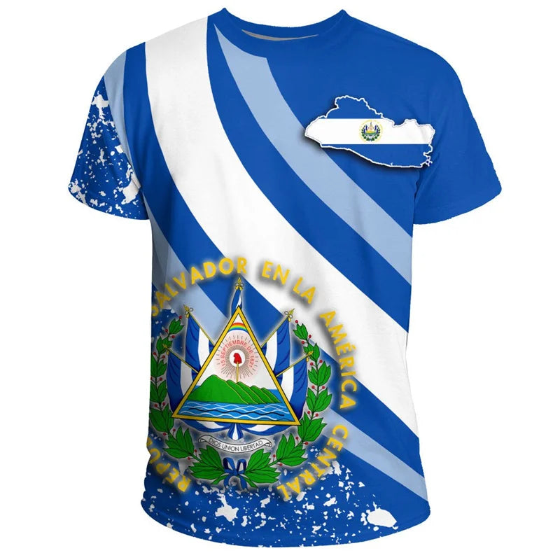 El Salvador Flag 3D Printed T Shirt For Men Outdoor Sports T-shirt Tracksuits Tops Summer Short Sleeves Oversized Tee Shirts