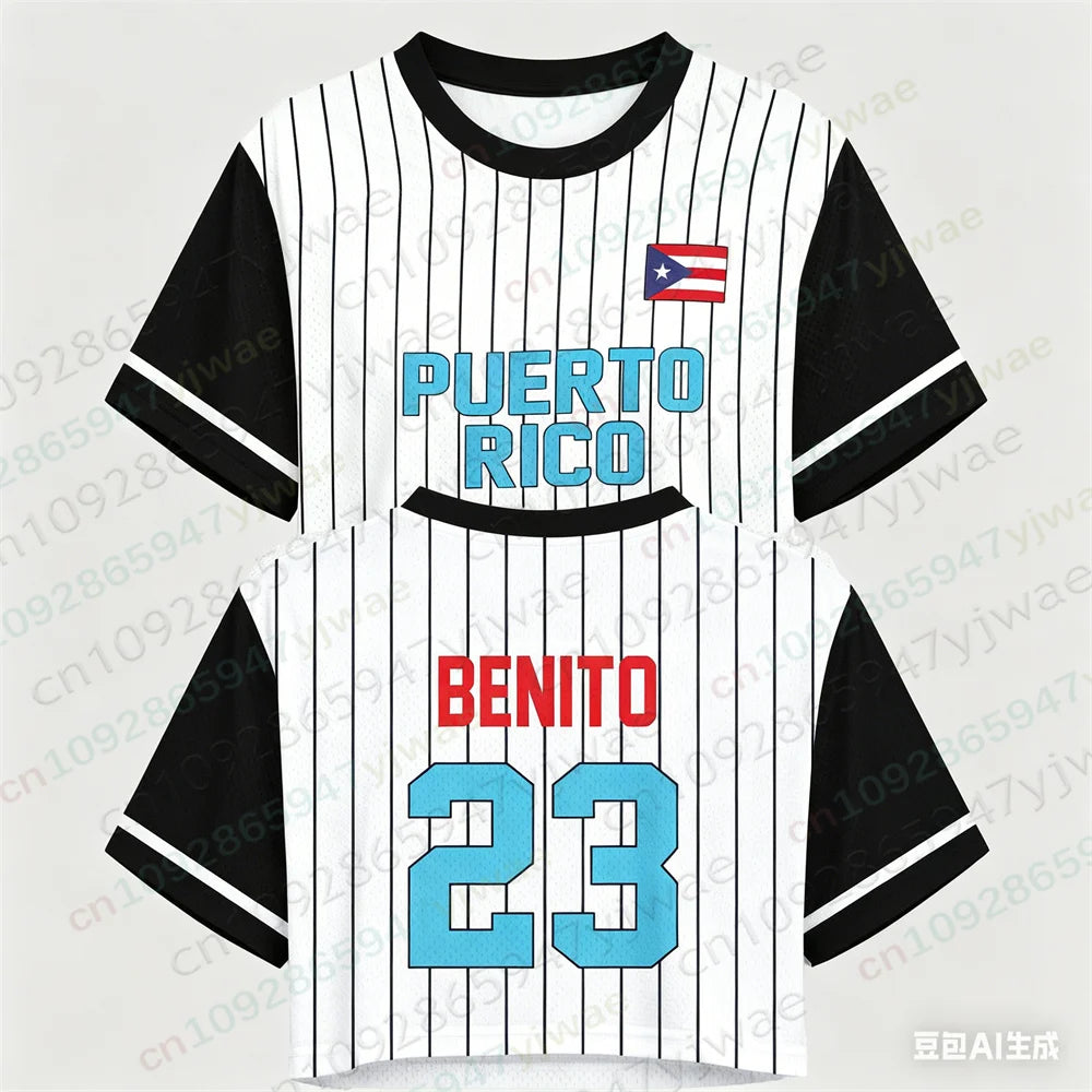 Puerto Rico Crop Top Jersey Puerto Rico Benito Rugby Tee Fashion Y2k Top Summer Women'S Sexy Crop Top Women'S T-Shirt