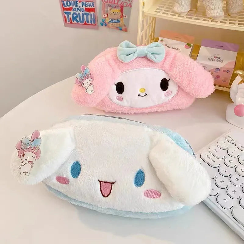 Sanrio Kuromi Melody Cinnamoroll Pencil Pouch Large Capacity Pen Case Cute Plush Cosmetic Bag Girls Student Supplies Stationery