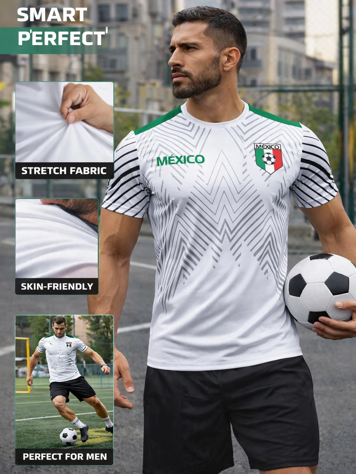 Men Mexico Football Jersey, Lightweight Breathable Soccer Shirt Mexican Fan Jersey for Sports & Casual Wear
