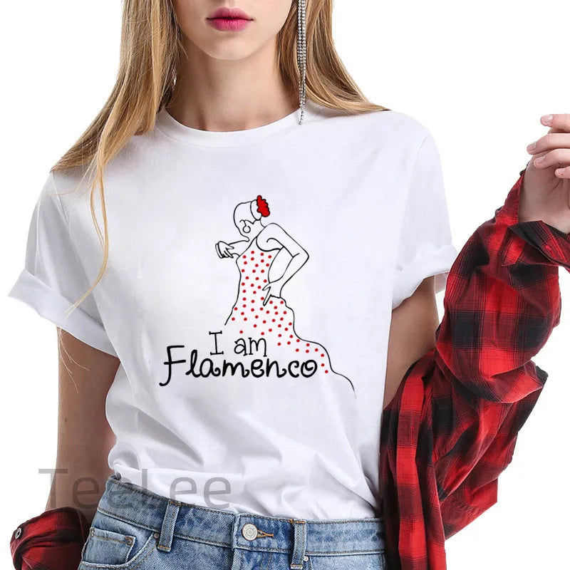 Flamenco T-shirt trends for women's clothing, summer short-sleeved printed graphics, travel ladies, Y2k top T-shirt, T-shirt