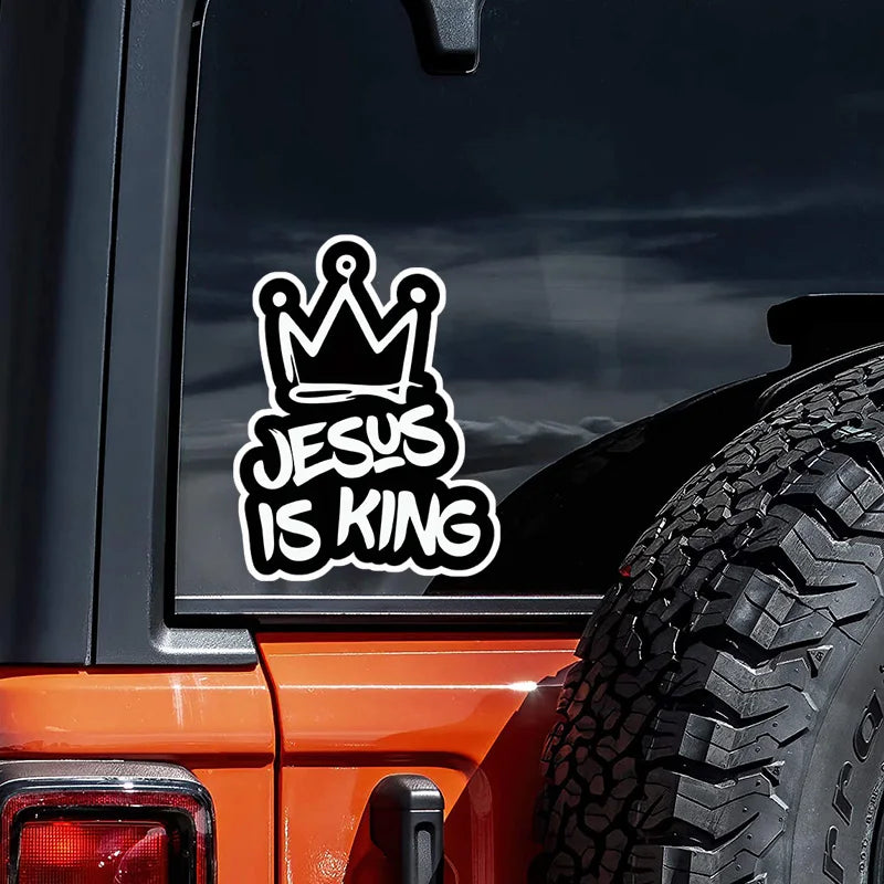 Jesus Is King Crown Design Waterproof Vinyl Decal Faith Sticker For Car Bumper Window Motorcycle Laptop Decor Accessories