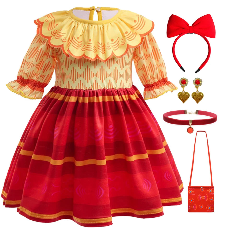 Baby Girls Encanto Mirabel Isabela Madrigal Dress Kids Short Sleeve Clothes Children Dolores Luisa Pepa Princess Cosplay Costume